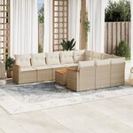vidaXL Salon de jardin 11 Pièces avec coussins beige résine tressée
