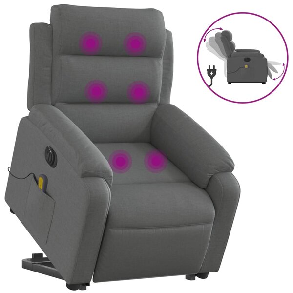 vidaXL Fauteuil inclinable de massage électrique Gris foncé Tissu