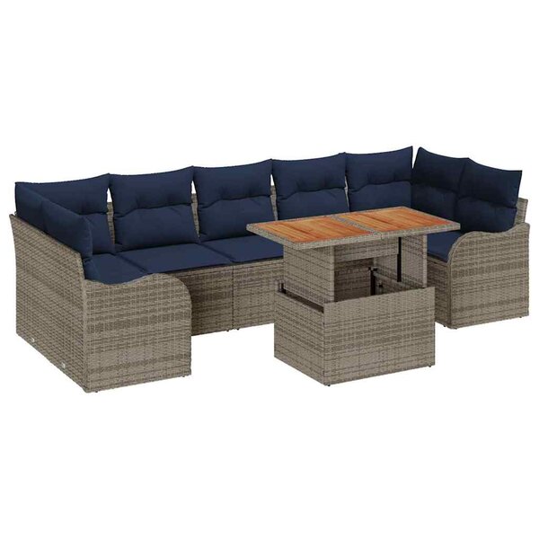 vidaXL Ensemble de canapé de jardin 8 Pièces Gris et bleu marine