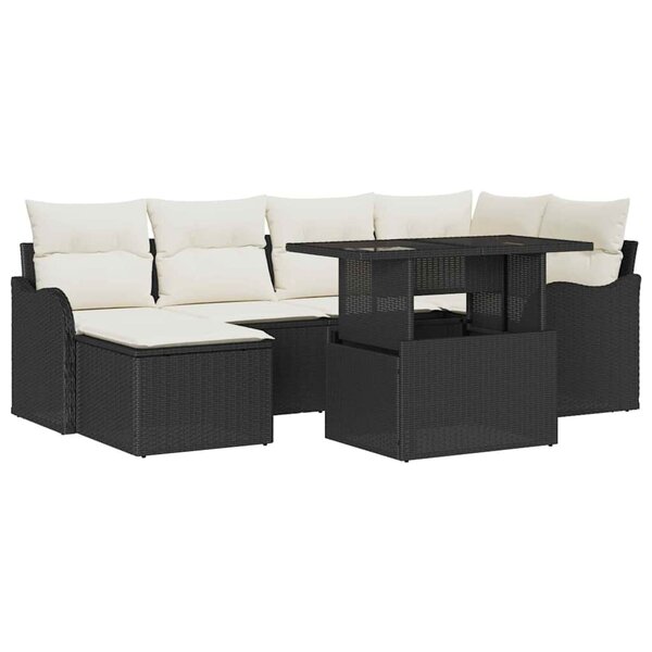 vidaXL Ensemble de canapé de jardin avec coussin 7 Pièces Noir Poly rotin