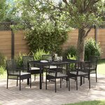 Ensemble de salle à manger de jardin de 7 pièces avec coussins en poly rattan noir