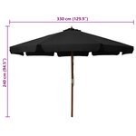 vidaXL Parasol d'extérieur avec mât en bois 330 cm Noir