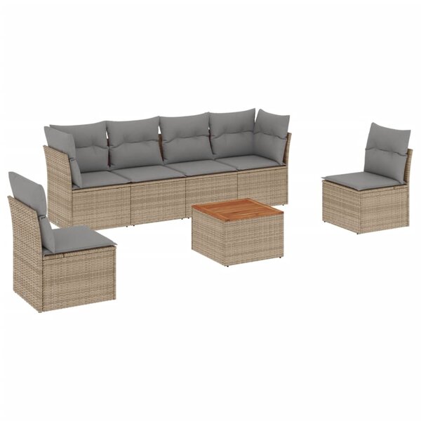 vidaXL Salon de jardin avec coussins 7Pièces mélange beige résine tressée