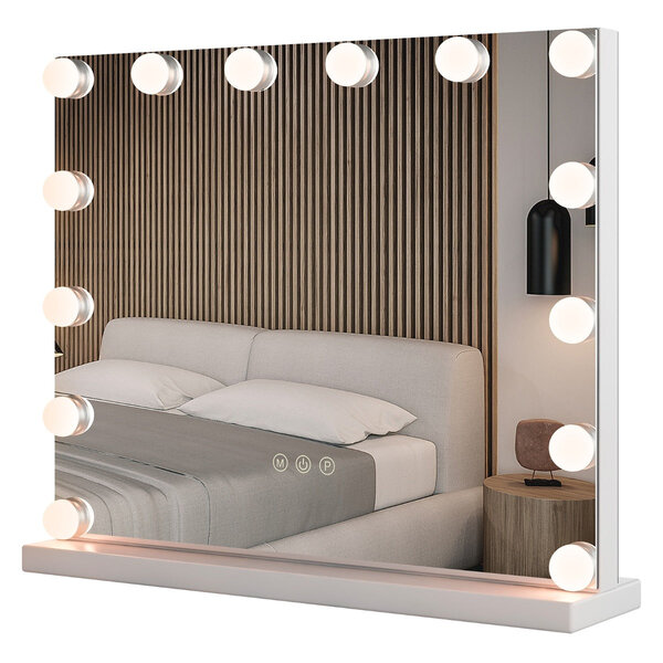 Miroir de maquillage 50 x 12 x 43 cm avec 14 ampoules led 3 modes d'éclairage design moderne en miroir argenté blanc 20_0012844