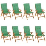 vidaXL Chaises de jardin inclinables et coussins lot de 8 teck solide