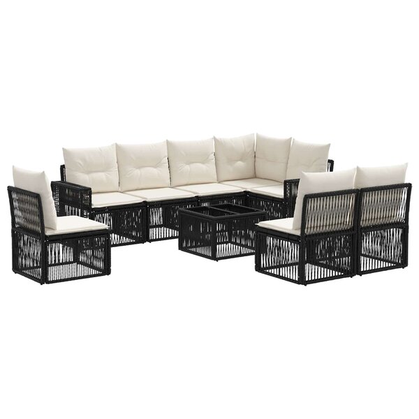 vidaXL Ensemble de canapé de jardin 9 Pièces Noir et blanc crème