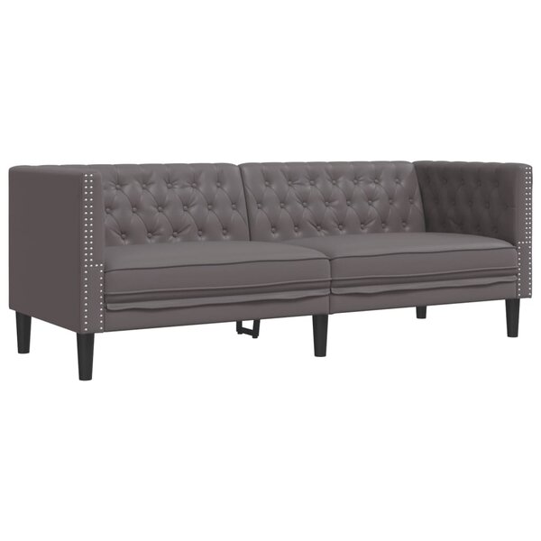 vidaXL Canapé à 3 places Chesterfield gris similicuir