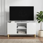 vidaXL Meuble TV Blanc brillant 102 x 34 5 x 50 cm Bois d'ingénierie