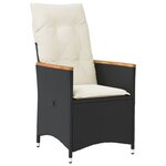 vidaXL Chaise inclinable de jardin avec coussins noir résine tressée