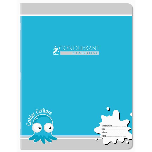 Cahier d'écriture 17x22cm 32P 90g Double Ligne 3/10 Agrafées coloris aléatoires CONQUÉRANT
