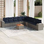 vidaXL Salon de jardin 10 Pièces avec coussins gris résine tressée