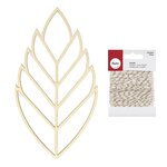Silhouette bois feuille tropicale 26 cm + Ficelle dorée & blanche 15 m