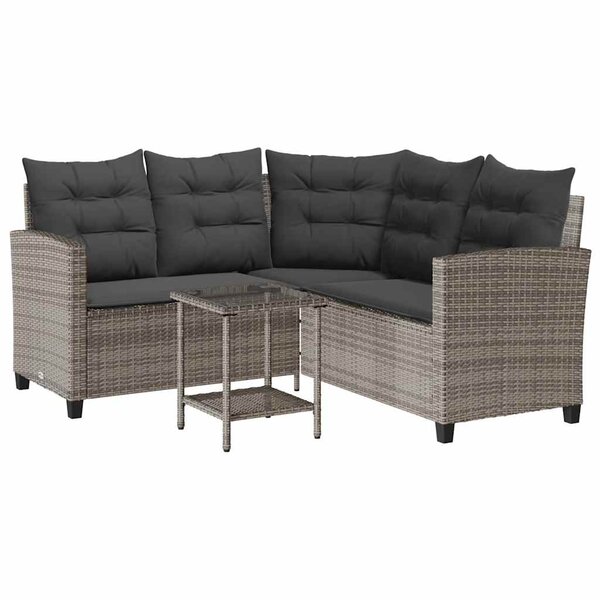 vidaXL Canapé de jardin avec table et coussins en forme de L gris