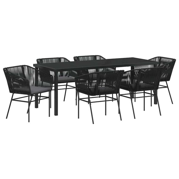 vidaXL Ensemble de salle à manger pour jardin avec coussin 7 Pièces Noir
