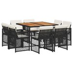 vidaXL Ensemble à manger de jardin 9Pièces coussins noir résine tressée