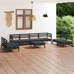 vidaXL Salon de jardin 9 Pièces Noir Bois de pin massif