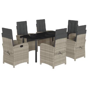 vidaXL Ensemble à manger de jardin et coussins 7 Pièces gris clair rotin