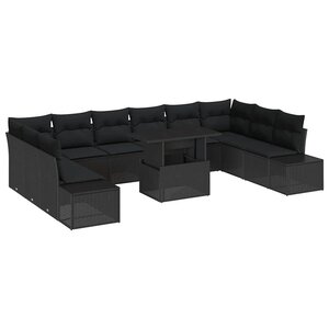 vidaXL Ensemble de canapé de jardin 11 Pièces Noir 100 x 55 x 73 cm