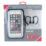 R-MUSIC Runner Kit - Ecouteurs intra-auriculaires filaires + Brassard universel pour smartphone - Blanc