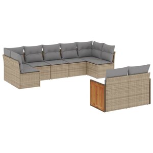 vidaXL Salon de jardin avec coussins 9 Pièces beige résine tressée