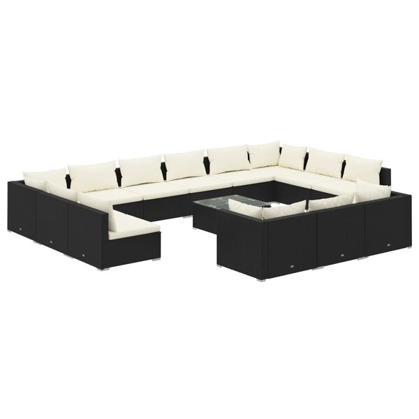 vidaXL Salon de jardin 14 Pièces avec coussins Noir Résine tressée