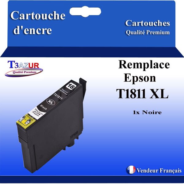 T3AZUR- Cartouche Compatible avec Epson 18XL 18 XL remplace Expression Home XP205 XP215 XP305 XP312 XP315 XP322 XP325 XP405 XP412 XP415 XP422 XP425 Noire