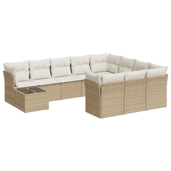 vidaXL Salon de jardin 11 Pièces avec coussins beige résine tressée