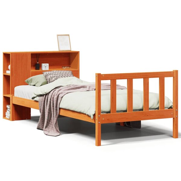 vidaXL Lit bibliothèque sans matelas cire marron 100x200 cm pin massif