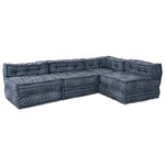 Canapé pouf modulaire 4 places convertible en tissu indigo
