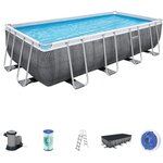 BESTWAY Piscine rectangulaire Power Steel - Motif rotin gris - 549 x 274 x 122 cm