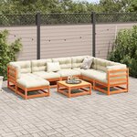 vidaXL Salon de jardin 8 Pièces avec coussins marron cire bois pin massif