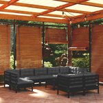 vidaXL Salon de jardin 10 Pièces avec coussins Noir Bois de pin massif