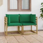vidaXL Canapés d'angle de jardin 2Pièces et coussins Pin imprégné de vert