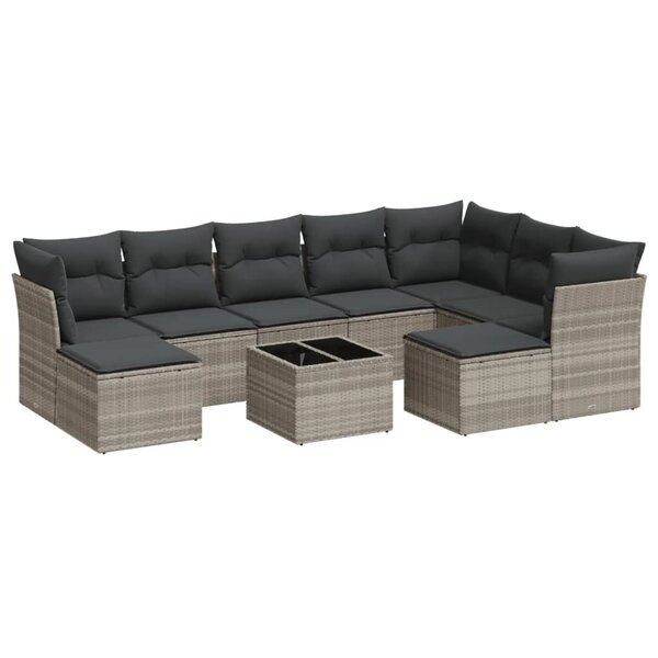 vidaXL Salon de jardin avec coussins 10 Pièces gris clair résine tressée