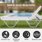 Bain de soleil transat design contemporain dossier inclinable multi-positions alu textilène crème