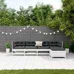 vidaXL Salon de jardin 5 Pièces avec coussins blanc bois massif de pin