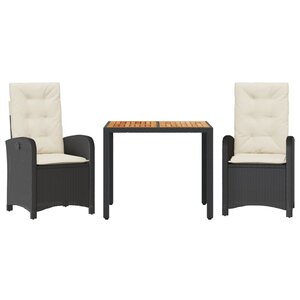 vidaXL Ensemble à manger de jardin avec coussins 3 Pièces Noir