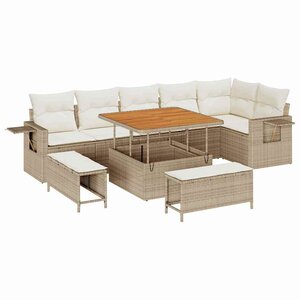 vidaXL Ensemble de canapé de jardin 9 Pièces Beige polyrotin