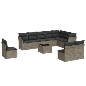 vidaXL Salon de jardin 11 Pièces avec coussins gris résine tressée