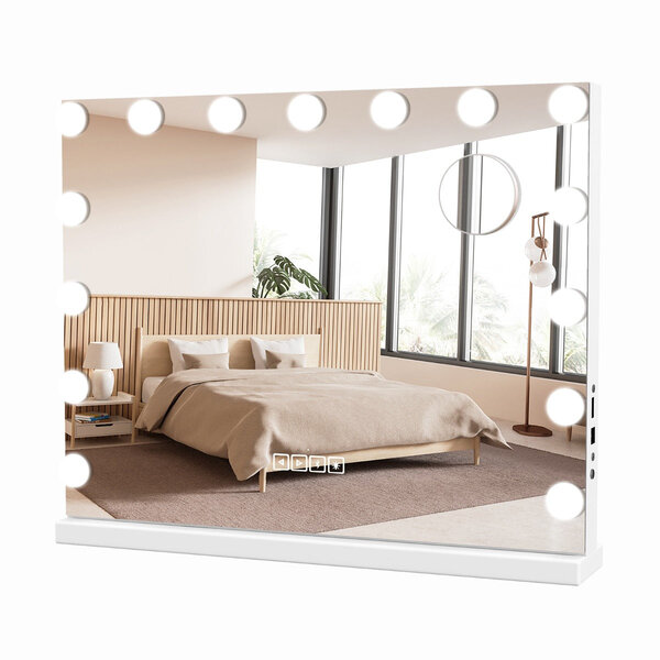 Miroir de maquillage avec 15 led miroir hollywood à intensité variable 3 couleurs commande tactile intelligente loupe mural ou de table blanc 20_0008909