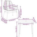 vidaXL Ensemble à manger de jardin et coussins 3 Pièces noir rotin verre