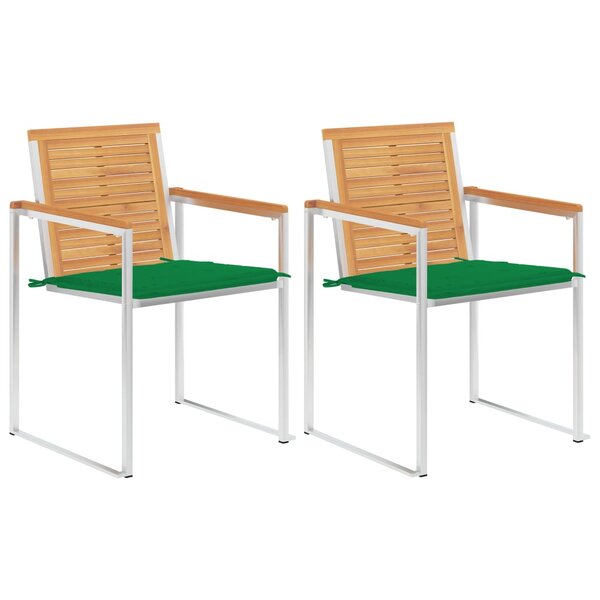 vidaXL Chaises de jardin avec coussins 2 Pièces Teck solide et acier