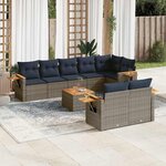 vidaXL Salon de jardin 9 Pièces avec coussins gris résine tressée