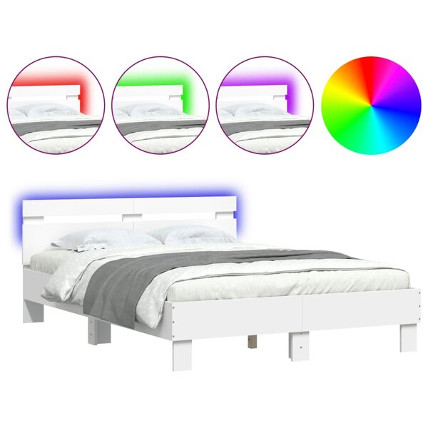 vidaXL Cadre de lit avec tête de lit et LED blanc 135x190 cm