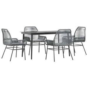 vidaXL Ensemble à manger jardin coussins 5 Pièces gris poly rotin verre