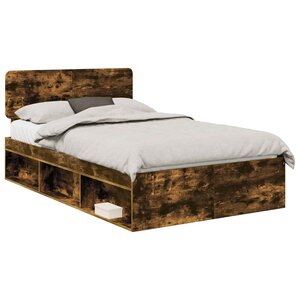 vidaXL Cadre de lit Chêne fumé 120 x 200 cm Pin massif