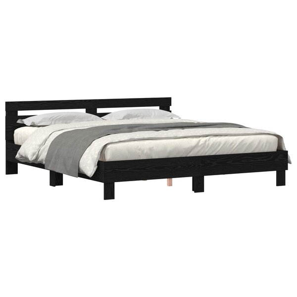 vidaXL Cadre de lit avec LED Chêne noir 200 x 200 cm Bois d'ingénierie