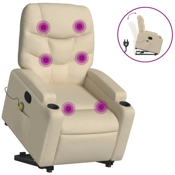 vidaXL Fauteuil inclinable de massage Crème Tissu