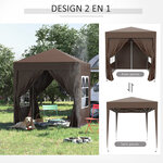 Tonnelle de jardin tente pliante barnum pop-up 2 x 2 m 4 parois latérales amovibles 2 fenêtres sac de transport pour camping  festival  plage  jardin chocolat