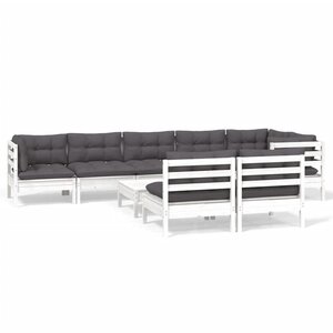 vidaXL Salon de jardin 9 Pièces avec coussins blanc bois de pin massif
